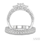 1 ctw Lovebright Round Cut Diamond Wedding Set With 1/2 ctw Tri-Mount Engagement Ring and 3/8 ctw Lattice Wedding Band in 14K White Gold
