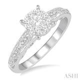 1/3 Ctw Round Cut Diamond Lovebright Engagement Ring in 14K White Gold