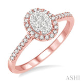 1/3 ctw Oval Shape Diamond Lovebright Ring in 14K Rose and White Gold