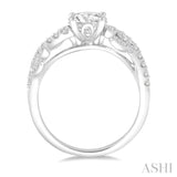 3/4 ctw Criss Cross Shank Round Cut Diamond Engagement Ring with 1/2 Ct Round Cut Center Stone in 14K White Gold