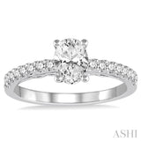 1/4 ctw Oval Shape Semi-Mount Diamond Engagement Ring in 14K White Gold
