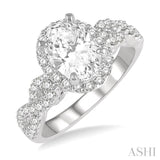 1/2 ctw Twisted Shank Oval Shape Semi-Mount Round Cut Diamond Engagement Ring in 14K White Gold