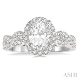 1/2 ctw Twisted Shank Oval Shape Semi-Mount Round Cut Diamond Engagement Ring in 14K White Gold