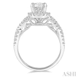 1/2 ctw Twisted Shank Oval Shape Semi-Mount Round Cut Diamond Engagement Ring in 14K White Gold