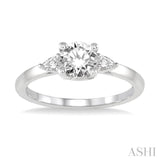 1/5 Ctw Round Center Pear Cut Diamond Semi-Mount Engagement Ring in 14K White Gold