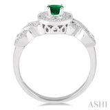 6x4 MM Oval Cut Emerald and 1/4 ctw Round Cut Diamond Ring in 10K White Gold
