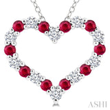 1.80 MM Round Cut Ruby and 1/4 Ctw Open Heart Round Cut Diamond Precious Fashion Pendant With Chain in 14K White Gold