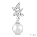 8 MM Cultured Pearl and 3/8 Ctw Round Cut Diamond Lovebright Fashion Earrings in 14K White Gold
