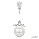7 MM Cultured White Pearl and 1/4 Ctw Lovebright Round Cut Diamond Fashion Earrings in 14K White Gold
