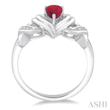 6x4 MM Pear Shape Ruby and 1/50 Ctw Round Cut Diamond Ring in Sterling Silver