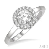 1/10 ctw Round Cut Diamond Halo Semi Mount Engagement Ring in 14K White Gold