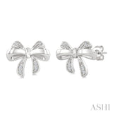 1/20 Ctw Bow Round Cut Diamond Fashion Earrings in Sterling Silver