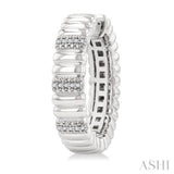 1/10 Ctw Wide Ribbed Plain Polished and Round Cut Diamond Pirouette Bold Fashion Hoop Earrings in Sterling Silver