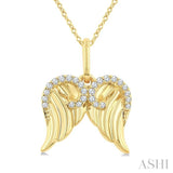1/10 Ctw Fluted Texture Angel Wing Round Cut Diamond Pirouette Fashion Pendant With Chain in 10K Yellow Gold