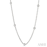 1 Ctw Round Cut Diamond Station Necklace in 14K White Gold