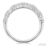 1 1/2 Ctw Triple Row Emerald, Baguette and Round Cut Diamond Fashion Band in 14K White Gold