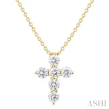 1/3 Ctw Round Cut Diamond Christian Cross 6-Stone Fashion Pendant With Chain in 14K Yellow Gold