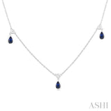 5x3 MM Pear Shape Sapphire and 1/4 ctw Round Cut Diamonds Precious Station Necklace in 10K White Gold