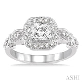 3/4 ctw Diamond Engagement Ring with 1/2 ct Princess Cut Center Stone in 14K White Gold