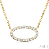 1/5 Ctw East-West Oval Shape Fusion Baguette and Round cut Diamond Pendant With Chain in 10K Yellow Gold