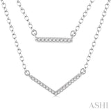 1/6 Ctw Bar & V-shape Round Cut Diamond Layered Necklace With Link Chain in 10K White Gold