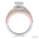 1 1/10 Ctw Round Diamond Lovebright Engagement Ring in 14K White and Rose Gold