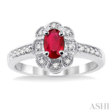 6x4 MM Oval Cut Ruby and 1/6 Ctw Round Cut Diamond Ring in 14K White Gold