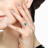 6x4 MM Oval Shape Emerald and 1/10 Ctw Round Cut Diamond Precious Ring in 10K White Gold