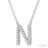 1/20 Ctw Initial 'N' Round Cut Diamond Pendant With Chain in 10K White Gold