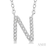 1/20 Ctw Initial 'N' Round Cut Diamond Pendant With Chain in 10K White Gold