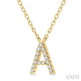 1/20 Ctw Initial 'A' Round Cut Diamond Pendant With Chain in 10K Yellow Gold