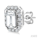 5x3 MM Octagonal Shape White Topaz and 1/8 Ctw Round Cut Diamond Halo Semi-Precious Stud Earrings in 10K White Gold