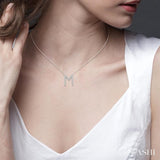 1/20 Ctw Initial 'M' Round Cut Diamond Pendant With Chain in 10K White Gold