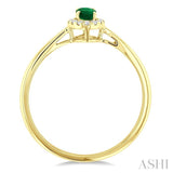 5x3 MM Oval Shape Emerald and 1/20 Ctw Round Cut Diamond Halo Precious Ring in 10K Yellow Gold