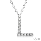 1/20 Ctw Initial 'L' Round Cut Diamond Pendant With Chain in 10K White Gold