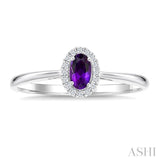 5x3 MM Oval Shape Amethyst and 1/20 Ctw Round Cut Diamond Halo Semi-Precious Ring in 10K White Gold