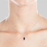 5x3 MM Oval Shape Garnet and 1/20 Ctw Round Cut Diamond Halo Semi-Precious Pendant with Chain in 10K White Gold
