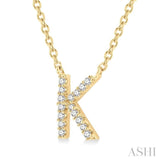 1/20 Ctw Initial 'K' Round Cut Diamond Pendant With Chain in 14K Yellow Gold