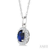 5x3 MM Oval Shape Sapphire and 1/20 Ctw Round Cut Diamond Halo Precious Pendant with Chain in 10K White Gold