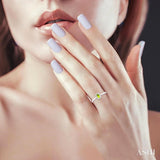 5x3 MM Oval Shape Peridot and 1/20 Ctw Round Cut Diamond Halo Semi-Precious Ring in 10K White Gold