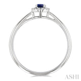 3.25 MM Round Sapphire and 1/20 Ctw Round Cut Diamond Halo Precious Ring in 10K White Gold