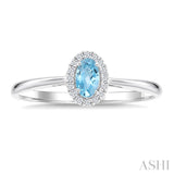 5x3 MM Oval Shape Aquamarine and 1/20 Ctw Round Cut Diamond Halo Semi-Precious Ring in 10K White Gold
