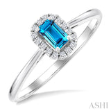 5x3 MM Octagonal Shape Blue Topaz and 1/20 Ctw Round Cut Diamond Halo Semi-Precious Ring in 10K White Gold