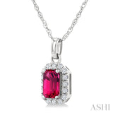 5x3 MM Octagonal Shape Pink Tourmaline and 1/20 Ctw Round Cut Diamond Halo Semi-Precious Pendant with Chain in 10K White Gold