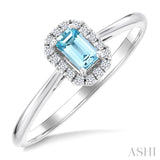 5x3 MM Octagonal Shape Aquamarine and 1/20 Ctw Round Cut Diamond Halo Semi-Precious Ring in 10K White Gold