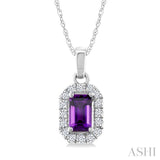 5x3 MM Octagonal Shape Amethyst and 1/20 Ctw Round Cut Diamond Halo Semi-Precious Pendant with Chain in 10K White Gold