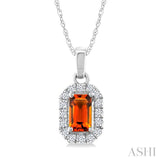 5x3 MM Octagonal Shape Citrine and 1/20 Ctw Round Cut Diamond Halo Semi-Precious Pendant with Chain in 10K White Gold