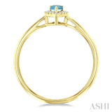 5x3 MM Pear Shape Aquamarine and 1/20 Ctw Round Cut Diamond Halo Semi-Precious Ring in 10K Yellow Gold