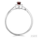 5x3 MM Oval Shape Garnet and 1/20 Ctw Round Cut Diamond Halo Semi-Precious Ring in 14K White Gold