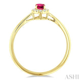 5x3 MM Oval Shape Pink Tourmaline and 1/20 Ctw Round Cut Diamond Halo Semi-Precious Ring in 10K Yellow Gold